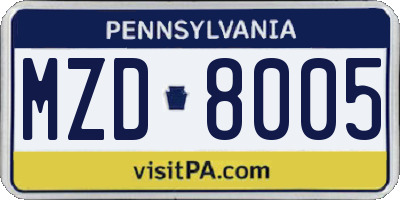PA license plate MZD8005