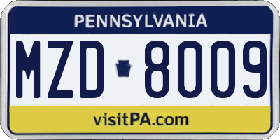 PA license plate MZD8009