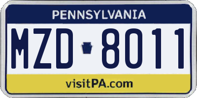PA license plate MZD8011