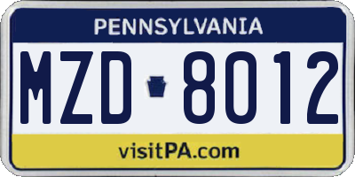 PA license plate MZD8012