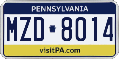 PA license plate MZD8014