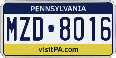 PA license plate MZD8016