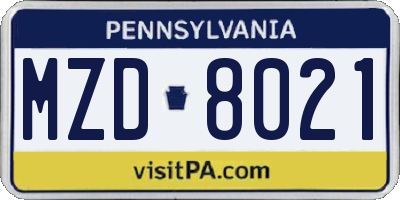 PA license plate MZD8021