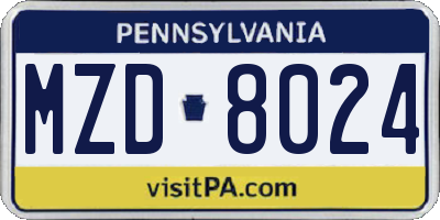 PA license plate MZD8024