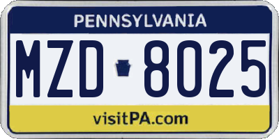 PA license plate MZD8025