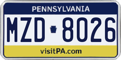 PA license plate MZD8026