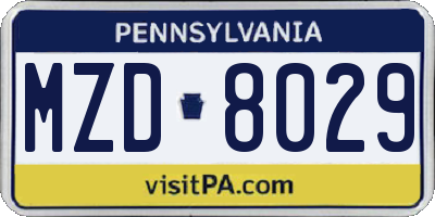 PA license plate MZD8029