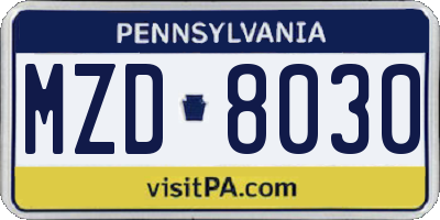 PA license plate MZD8030