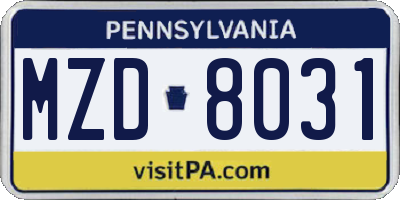 PA license plate MZD8031