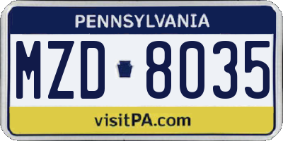 PA license plate MZD8035