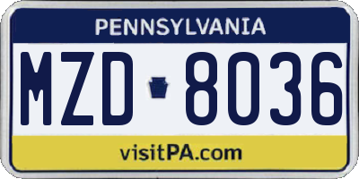 PA license plate MZD8036