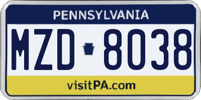 PA license plate MZD8038