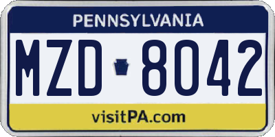 PA license plate MZD8042