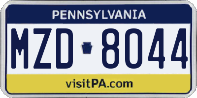 PA license plate MZD8044