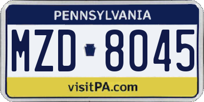 PA license plate MZD8045