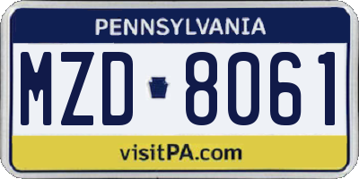 PA license plate MZD8061