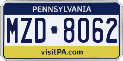 PA license plate MZD8062