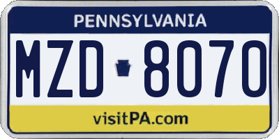 PA license plate MZD8070