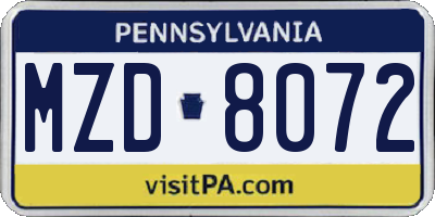 PA license plate MZD8072