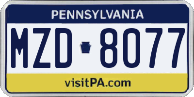 PA license plate MZD8077