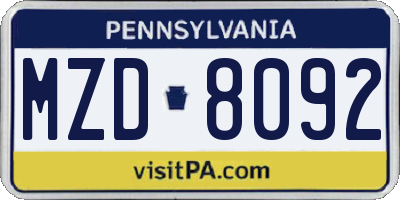PA license plate MZD8092