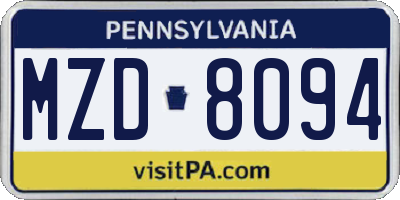 PA license plate MZD8094