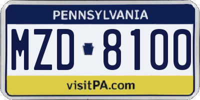 PA license plate MZD8100