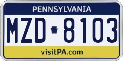 PA license plate MZD8103