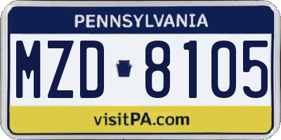 PA license plate MZD8105