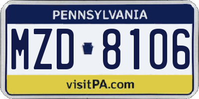 PA license plate MZD8106