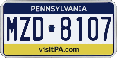 PA license plate MZD8107