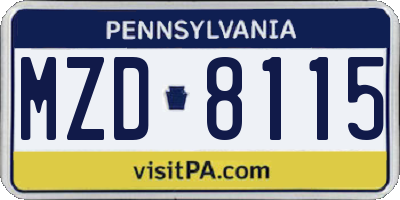 PA license plate MZD8115