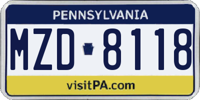 PA license plate MZD8118