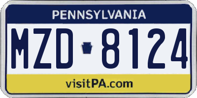 PA license plate MZD8124