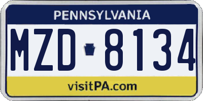 PA license plate MZD8134