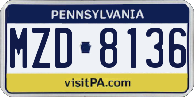 PA license plate MZD8136