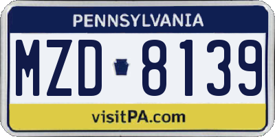 PA license plate MZD8139