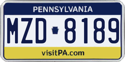 PA license plate MZD8189