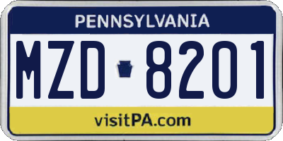 PA license plate MZD8201