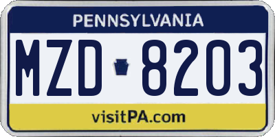 PA license plate MZD8203