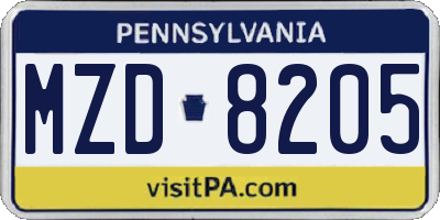 PA license plate MZD8205