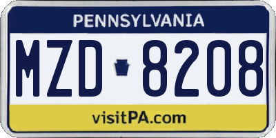 PA license plate MZD8208