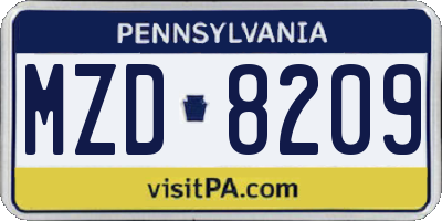 PA license plate MZD8209
