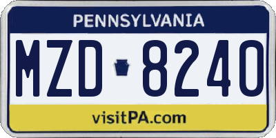 PA license plate MZD8240
