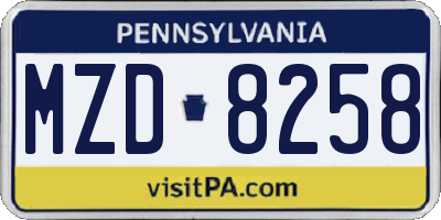 PA license plate MZD8258