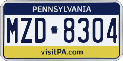 PA license plate MZD8304