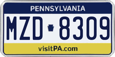 PA license plate MZD8309