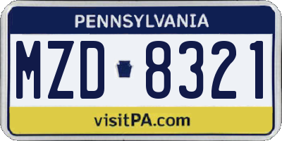 PA license plate MZD8321
