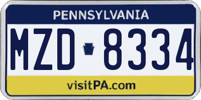 PA license plate MZD8334