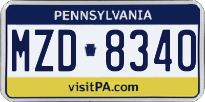 PA license plate MZD8340
